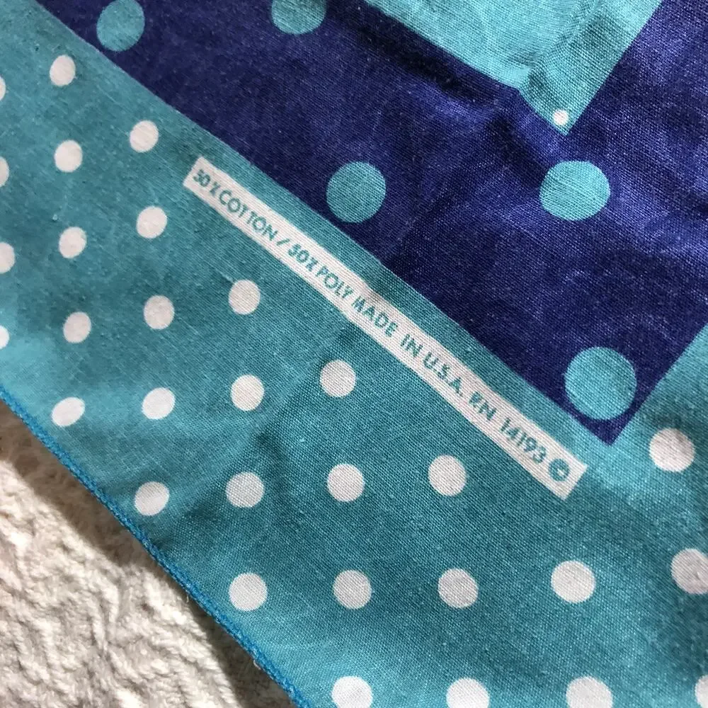 Vintage Blue Cotton Poly Blend Geometric Polkadot Square Handkerchief